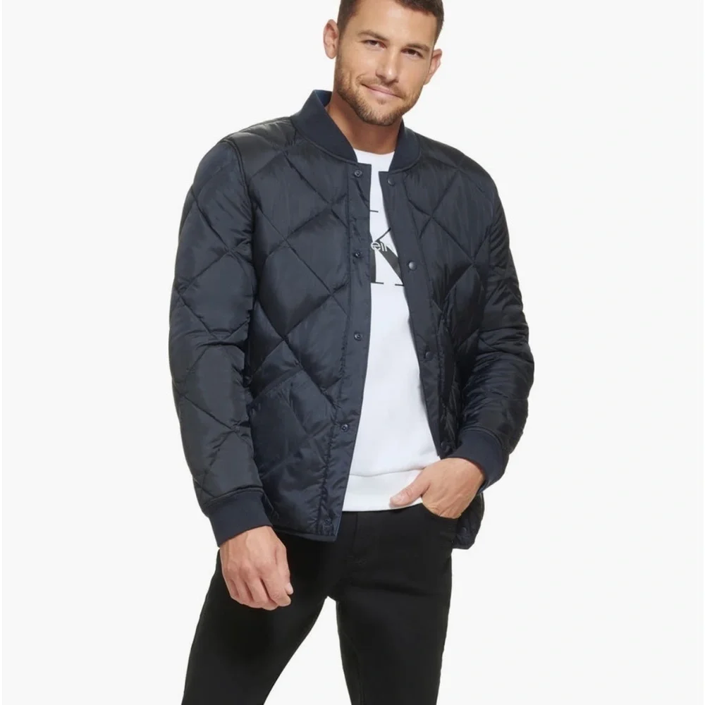 🆕Calvin Klein Button Front Dual Pocket Reversible Quilted Jacket::XL::NWT::Navy